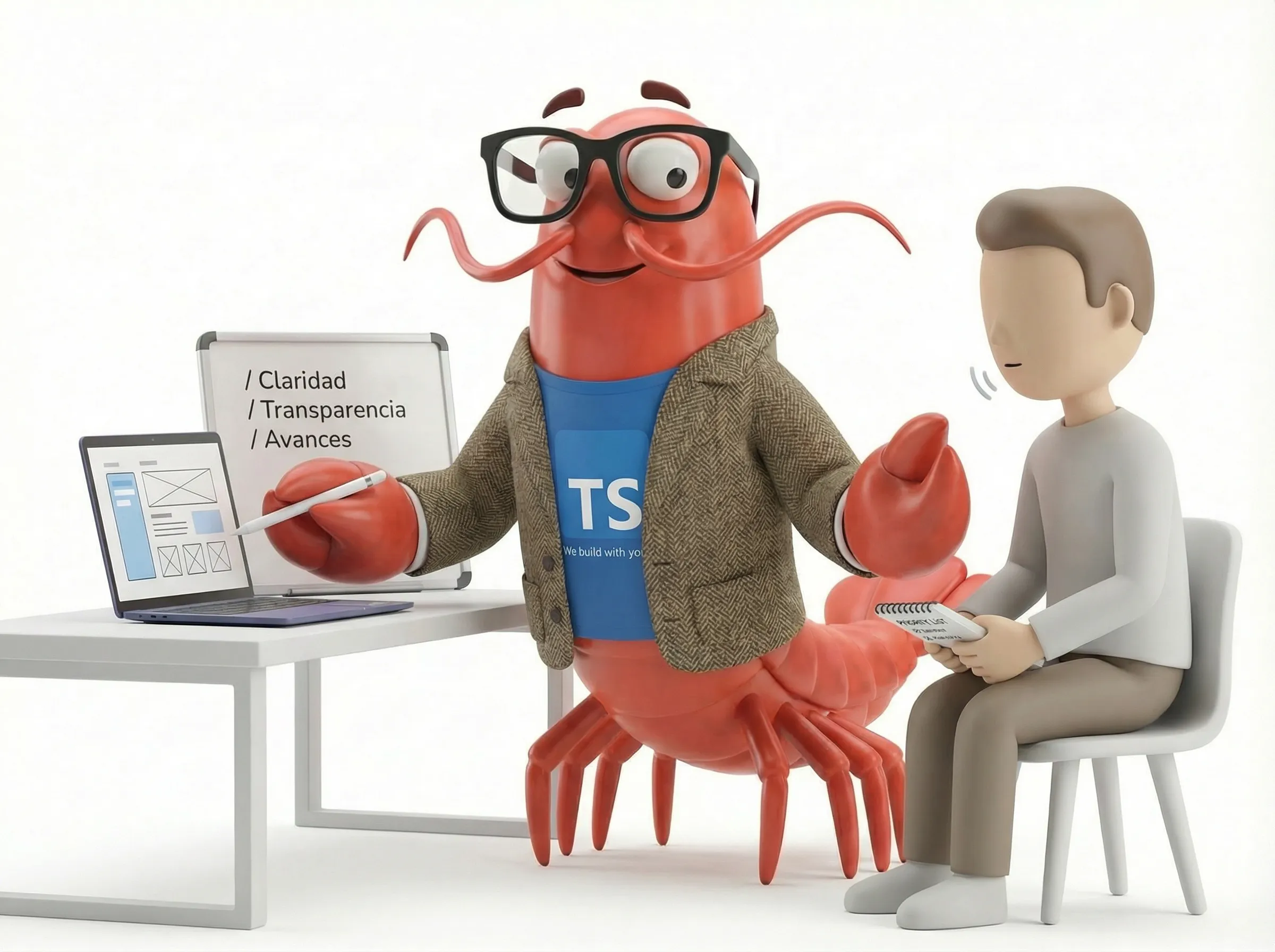 Langosta programadora con laptop - DevForce mascota