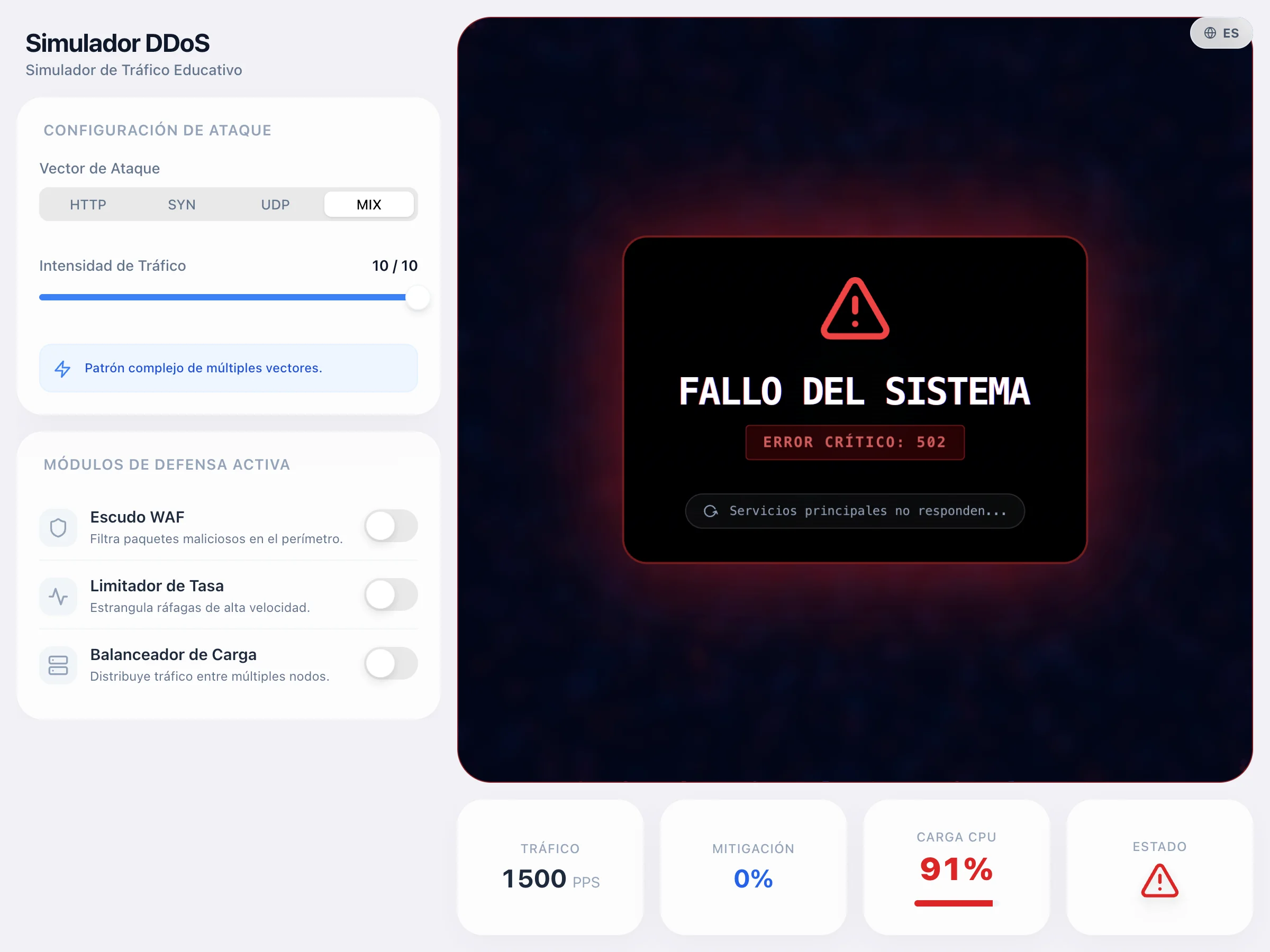 Simulador Educativo de Ataques DDoS | Herramienta de Ciberseguridad screenshot 3